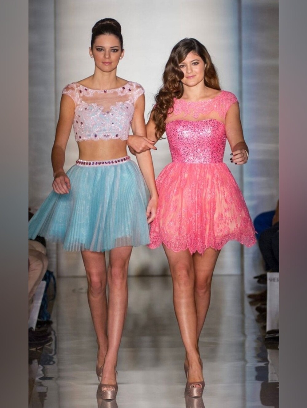 Sherri Hill Peach Tulle Circle Skirt with Mint Beaded Waist